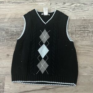 2/40 EUC Janie And Jack Argyle Sweater Vest Black with White Trim Size 3T